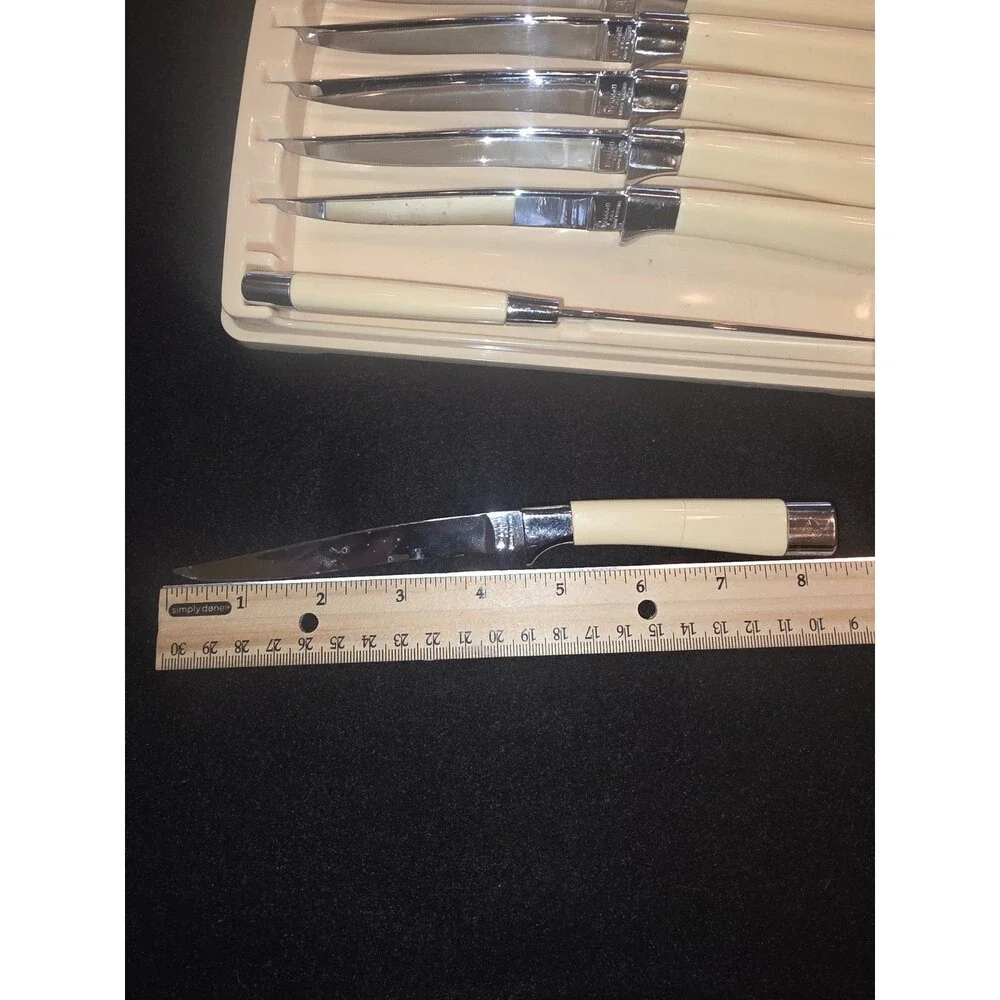 Vintage Carvel Hall by Briddell Steak Knives‎ Set of 8 Ivory Chrome MCM Original